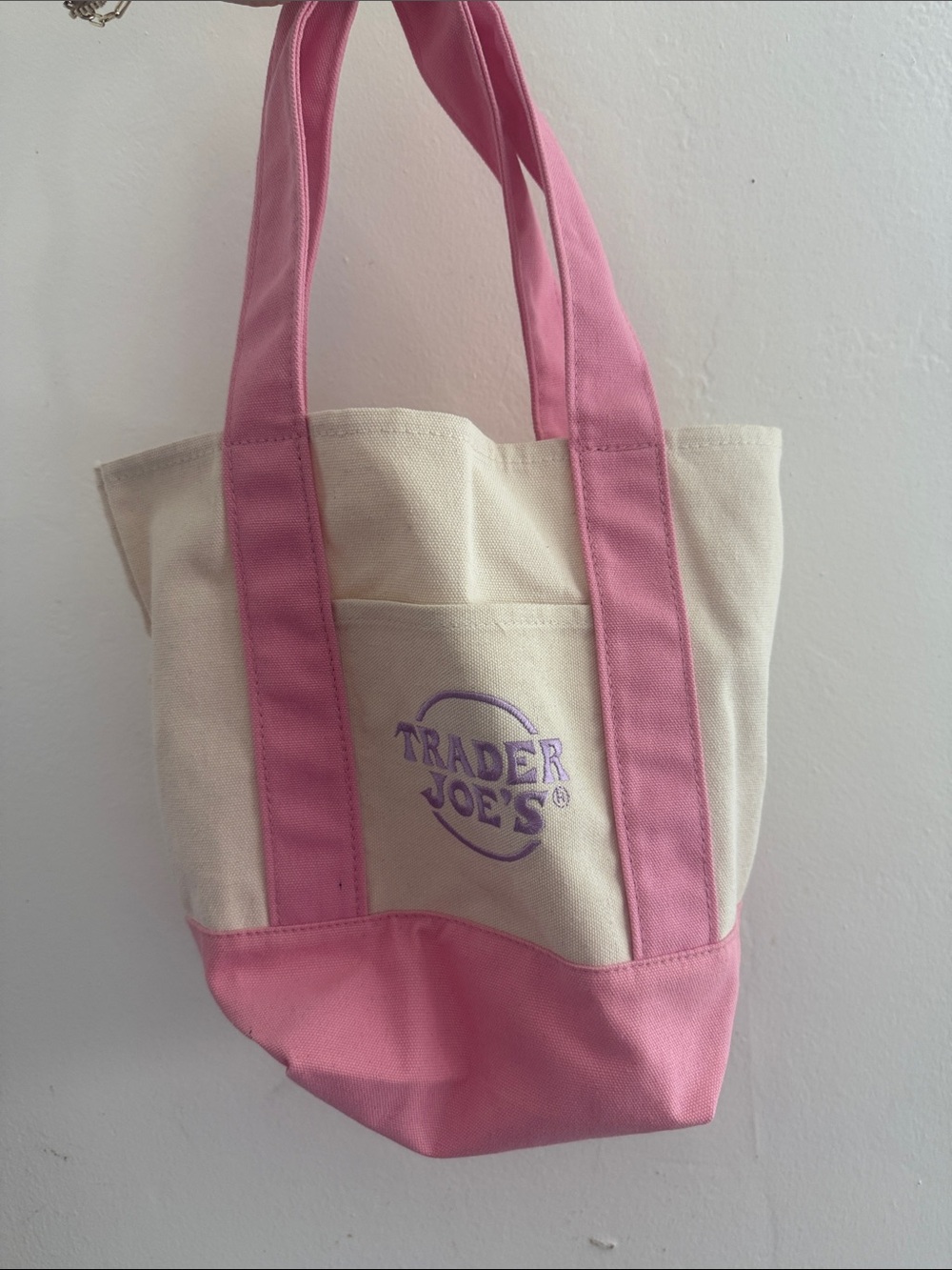 Trader Joe's Cream and Pink Canvas Tote